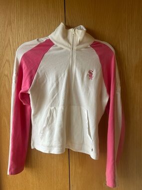 Antigua White and Pink Full-Zip Fleece Jacket